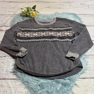 Cuddl Duds Gray Fair Isle Women's Sweater Pullover Pajama Top sz M